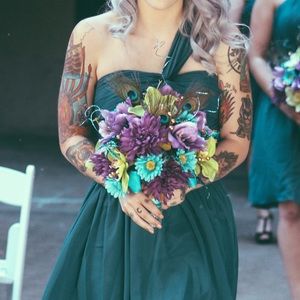 One shouldered teal formal dress